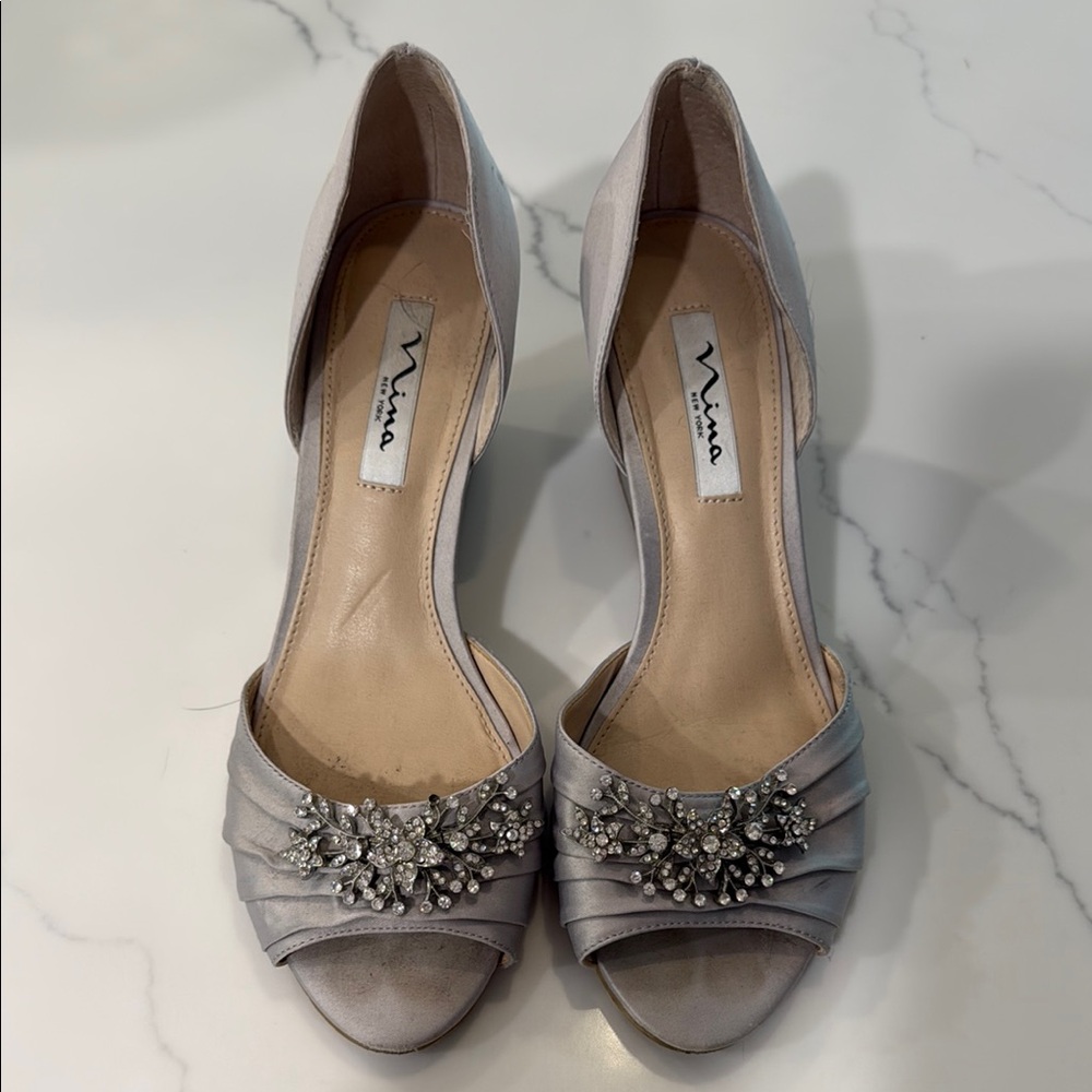 Silver Heels with Crystal Embellishment